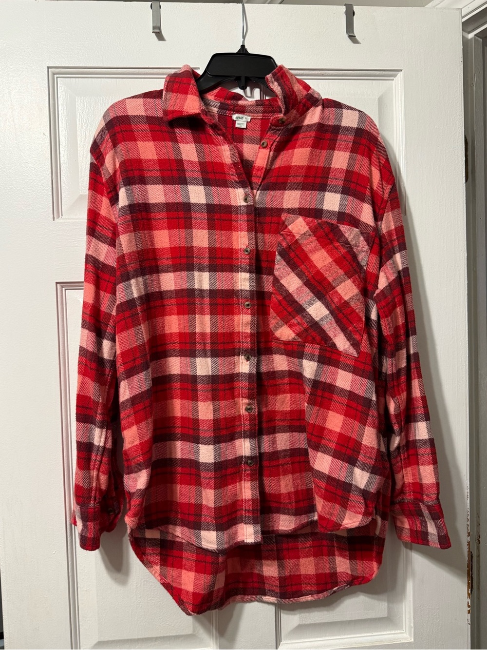 aerie Red and white oversized Button-Down Shirt. Size small